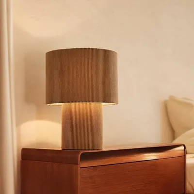 Produktbild von Retro Lampe in Vintage Cord Stoff der 70er Jahre in Grau