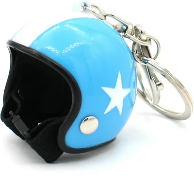 Imagen del producto de Llavero retro Helm XL Star – Llavero con forma de casco de moto, con cierre – Ø 45 mm, color azul, modelo S131