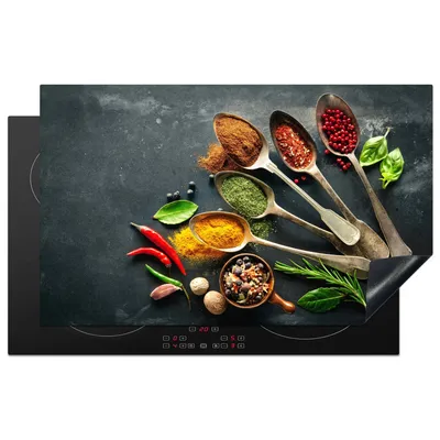 Obrázek produktu pro KitchenYeah® Kryt varné desky lžíce - bylinky - beton, 85x52cm, dekorace do kuchyně, keramický kryt varné desky, kryt varné desky
