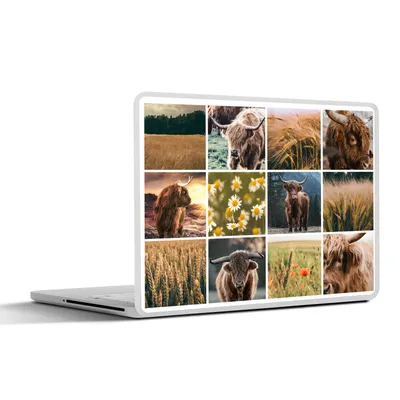 Produktbild von MuchoWow® Laptop Aufkleber Sticker Cover Schottischer Highlander - Collage - Blumen - Garten 36.5x27.5 cm - Laptop-Sticker