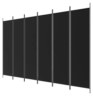Produktbild von 6-teiliger Raumteiler 300x200 cm, Polyester & Eisen, Schwarz, Klappbarer Sichtschutz, Bewegliche Trennwand für Schlafzimmer & Büro