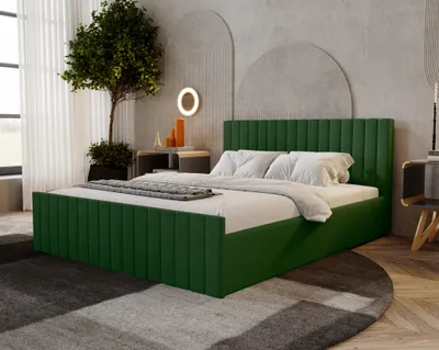 Produktbild von Polsterbett 180x200 Billo Slim Velvet - Bett mit Lattenrost & Bettkasten - Grün