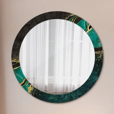Produktbild von Runder Spiegel mit Modernem Aufdruck - Dekospiegel Wandmontage -Marmor grün- Ø80cm