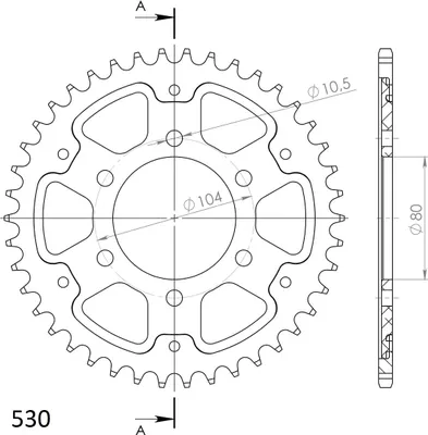 Produktbild von Stealth-Kettenrad Supersprox 530 - 42Z (gold) RST-488:42-GLD|ID 80,0 LK 104,0 6-Loch