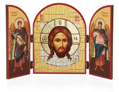 Produktbild von Jesus Acheiropoieton Ikone Triptychon Holz 25x16cm Christlich 13819