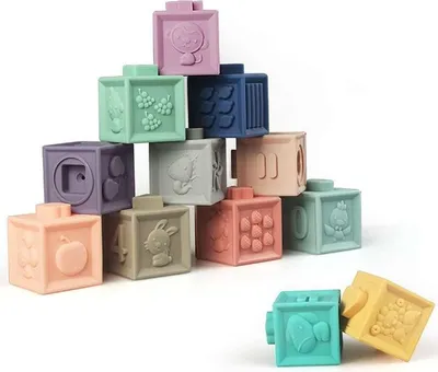 Image de BabyToLove Mes premiers cubes éducatifs – cubes sensoriels souples pour le développement de la motricité, 12 pièces