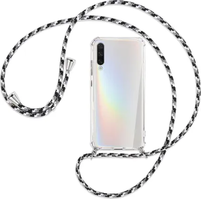 Produktbild von Handykette Backcover-Schutzhülle mit Band (Metall silberfarben) für Xiaomi Mi A3 / Mi CC9e - schwarz/grau/weiß