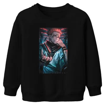 Productafbeelding van Jujutsu Kaisen, Sukuna, Demonenkoning, Vuurklauw, Anime, Cadeau, Uni, Kinderen, Sweatshirt, Pullover, Zwart, Maat 152