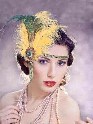 Produktbild von Vintage-Flapper-Stirnband mit Feder, Strass und Kristallen in Gold für Damen, 1920er-Jahre-Kopfschmuck