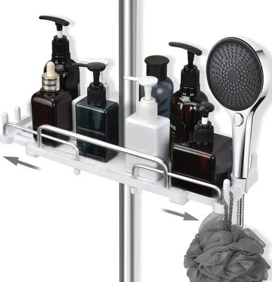 Imagen del producto de Estante telescópico para ducha, de 32 a 48 cm, con 6 ganchos, para la cocina