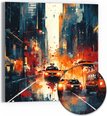 Produktbild von DEQORI Hybrid Leinwand Bild 30x30 cm 'Metropolenrausch' Wandbild Glas flach modern