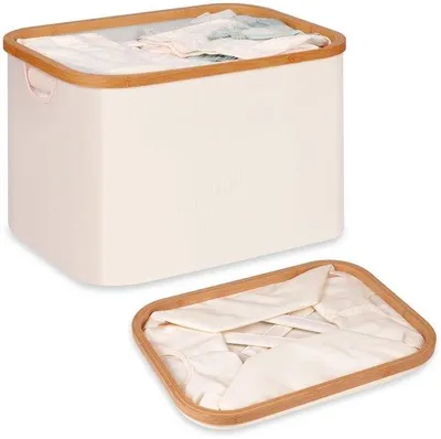 Produktbild von Opvouwbare Wäschetonne 50L, Bambus, Beige, für Schlafzimmer und Bad