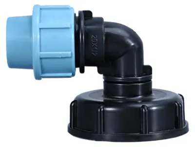 Produktbild von INF IBC-Verbinder-Set – Adapterkappe und männlicher Gewinkelanschluss 4 fen (DN20 Ausgang) 2er-Pack, PE-Ausführung, auslaufsicher