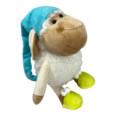 Produktbild von Kuscheltier Schaf 23 cm weiß mit Schlafmütze – Weiches Plüschtier, Stofftier
