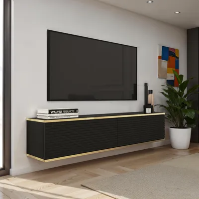 Obrázok produktu pre Banff TV135 MDF - TV skrinka, matná čierna, dub artisan, šírka 135 cm, výška 30 cm, hĺbka 32 cm