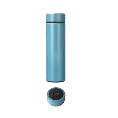Produktbild von Thermoflasche Hellblau mit Temperaturanzeige 450 ml Isolierflasche Edelstahl Kaffee Tee Thermobecher für Heiß- und Kaltgetränke