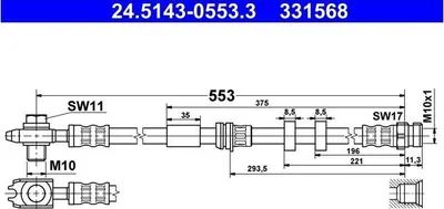 Produktbild von ATE 24.5143-0553.3 Bremsschlauch Vorne für VW Polo Schrägheck (6R1, 6C1) für SEAT Ibiza IV Schrägheck (6J5, 6P1) für AUDI A1 Sportback (8XA, 8XF)