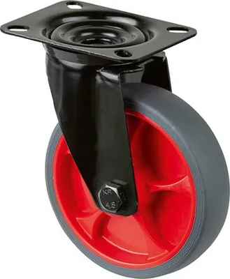 Produktbild von BS Rollen Transportrolle, Lenkrolle, Rad-Ø 125 mm, Tragf. 120 kg, Gummi grau, Bauhöhe 155 mm, Rollenlager