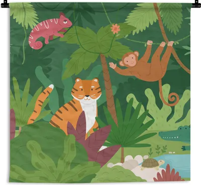 Produktbild von MuchoWow® Wandteppich Wandbehang Dschungel - Tiere - Wild 150x150 cm Tapisserie Dekoration Wandtuch - Wohnaccessoires - Modernes