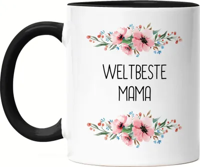 Produktbild von Weltbeste Mama Tasse Schwarz Mutterliebe Blumenmotiv Geschenkidee Muttertag Geburtstag