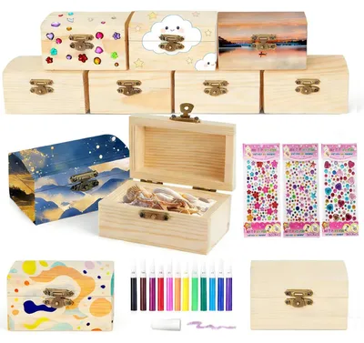 Immagine prodotto di Set di scatole del tesoro in legno da colorare, 10 pezzi con accessori