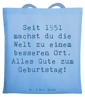 Produktbild von Mr. & Mrs. Panda Schultasche Spruch 1951 Geburtstag - Sky Blue - Geschenk, Geburtstagsgeschenk, Uni Tasche, Tote Bag, Jutebeutel, Alles Gute zum, Shopping, Alter