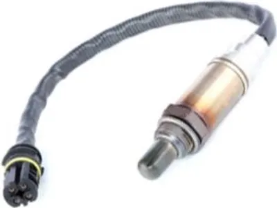 A close-up studio shot of a car part, specifically an oxygen sensor, against a plain white background.