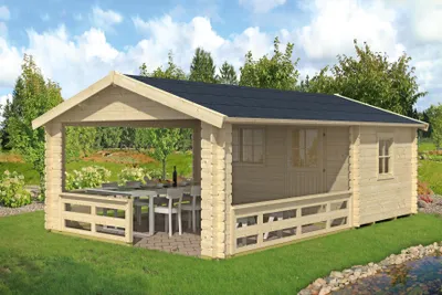 Produktbild von Alpholz Gartenhaus Alicante 1 380x513 aus Holz Holzhaus Wandstärke: 28 mm Inklusive: Fußboden,Terrasse Blockbohlenhaus