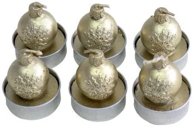 Produktbild von 0 N19041-4009-2/B Teelichter Weihnachten "Kugel mit Schneeflocke" - gold, 6 Stück