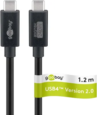 Produktbild von Goobay USB-C-Kabel , USB4 Version 2.0, 1,2 m, schwarz, 240 W, 5 A, 80 Gbit/s, 16K @ 60 Hz, Power Delivery