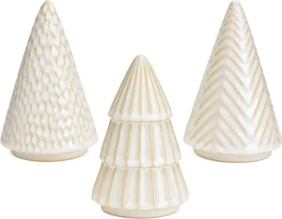 Produktbild von Keramik Tannenbäume weiß 3er Set, Dekofiguren 15 cm