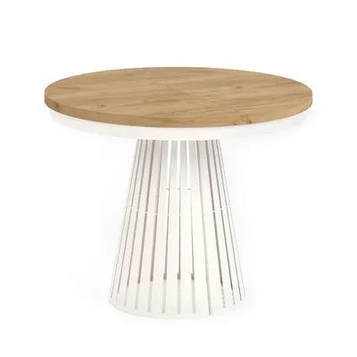 Image de Table à manger ronde et extensible CAVO avec piètement en anneau, style loft, scandinave, diamètre : 100/176 cm, couleur : chêne Craft Golden/cachemire