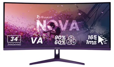 Zdjęcie produktu dla Arozzi Nova 34″ Curved, 86,4 cm (34"), 3440 x 1440 px, 4K Ultra HD, LED, 1 ms, Fioletowy