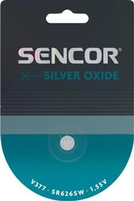 Obrázek produktu pro Stříbrná baterie, knoflíková, V377, SR626SW, 1,55 V, Sencor, blistr, 1 balení