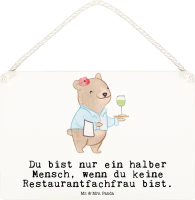 Produktbild von Mr. & Mrs. Panda Schild Restaurantfachfrau Herz DIN A6 - Weiß - Geschenk, holzbild, Dekoschild, kleine aufmerksamkeit, Wandbild Holz, Türschild
