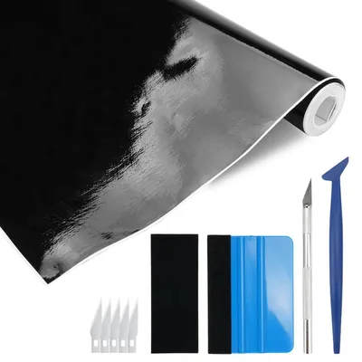 Produktbild von Autofolie glänzend schwarz 30 x 300 cm selbstklebend wasserdicht blasenfrei mit Werkzeug