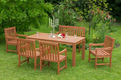 Obrázek produktu pro Merxx 4ks zahradní nábytek Santos - 2 křesla, 1 lavice, 1 stůl - barva: hnědá - rozměry: křeslo: 58x57x89 lavice: 58x107x89 stůl: 170x90x74; 2x 25120-011 + 1x 25121-011 + 1x 25002-011
