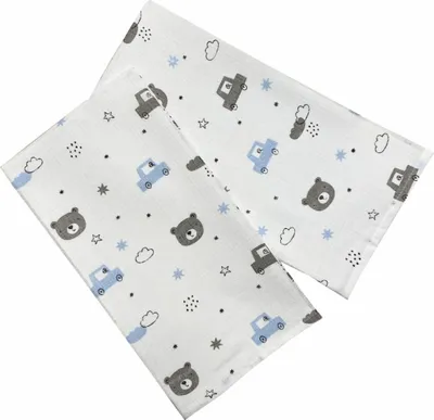 Produktbild von Stoffwindel 70x70 cm Bär und Auto (5er Pack)