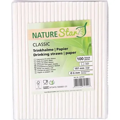 Produktbild von NATUREStar 421010Papiertrinkhalme Classic einfarbig weiß ø 6 mm 197 mm -Mix