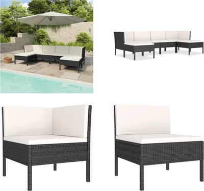 Produktbild von vidaXL 6 tlg. Garten Lounge Set mit Auflagen Poly Rattan Schwarz - Gartenmöbel-Set - Gartenmöbel-Sets - Gartengarnitur - Gartengarnituren
