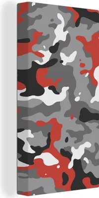Produktbild von MuchoWow® - Leinwandbilder - Camouflage-Muster mit roten Akzenten, Wandbild, Wanddeko Bilder Wohnzimmer, 20x40 cm