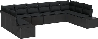 Produktbild von Möbel 10-teiliges Garten-Sofa-Set mit Kissen Schwarz Poly-Rattan - Gartensofas 3355912