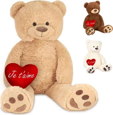 Immagine prodotto di BRUBAKER Orsetto di peluche XXL da 100 cm con cuore "Je T'Aime" - morbido peluche, Beige