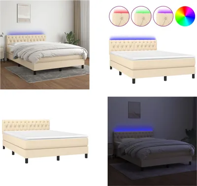 Produktbild von vidaXL Boxspringbett mit Matratze & LED Creme 140x200 cm Stoff - Boxspringbett - Boxspringbetten - Bett - Schlafzimmermöbel