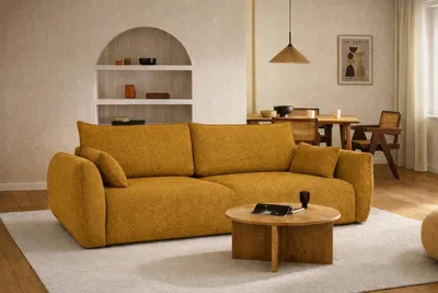 Produktbild von Kaiser Möbel Sofa mit Schlaffunktion und Bettkasten, Chenille-Stoff Flow, Gelb, Zephira
