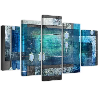 Produktbild von 5-teiliges leinwandbild blaue komposition 200x100 cm Feeby blau wandbild bereit zum aufhängen