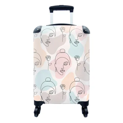 Produktbild von MuchoWow® Koffer Handgepäck Trolley Rollkoffer Kleine Reisekoffer mit 4 Rollen - Frau - Blumen - Strichzeichnung - Pastell - Muster - Cabin Size < 55x40x23 cm & 55x40x20 cm - Fotokoffer - Kabinenkoffer - Boardgepäck - Reise-Box - Reisekoffer - Reisegepäck - Koffer mit Bild - Trolley für Kinder