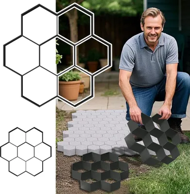 Produktbild von JOIEYOU 2 Stück DIY Betonform 29x28cm Schalungsform Pflasterform Gehweg Gießform Beton Schablone Pflasterschablone Kunststoff für Trittsteinen Garten Rasenbahnen, Blumen Form