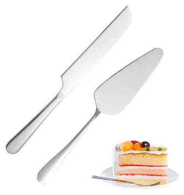 Produktbild von Tortenschneideset für Hochzeiten, Tortenmesser- und Tortenheber-Set aus Edelstahl, für Geburtstage und Jubiläen, silberfarben