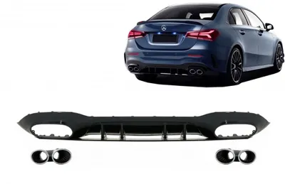 Produktbild von Heckstoßstangendiffusor für Mercedes A-Klasse V177 Limousine 2018+ Chrom Auspuff
